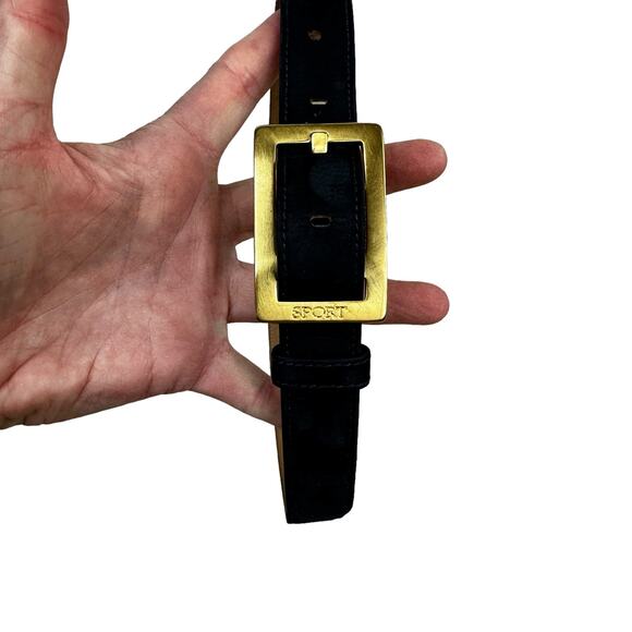 Vintage ESCADA Blue Suede Leather Belt Gold Tone Buckle German 40 Measures 36.5" - Picture 7 of 13